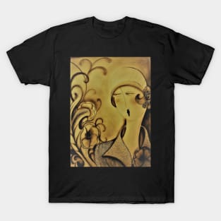 art deco sepia flapper girl lady art design by jackie smith for house of harlequin T-Shirt